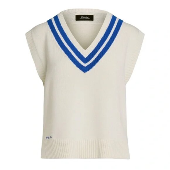 RLX Ralph Lauren Sweaters - RLX Ralph Lauren Cream V-Neck Sweater Vest with Blue Trim